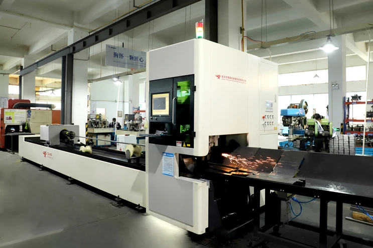 Sparks from laser cutting a metal plate