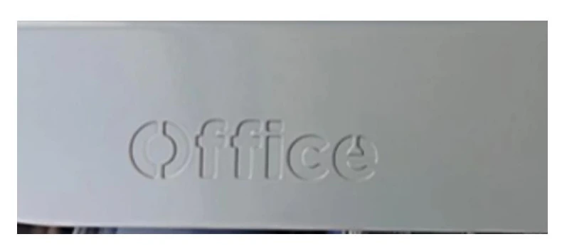 Office wordmark engraved on a metal panel