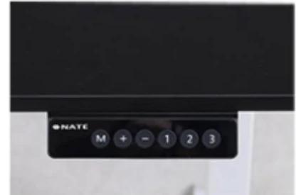 NATE logo on a desk handset mounted below a tabletop