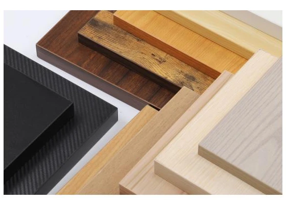 Complete arrangement of wood, light surface and dark tabletop material samples