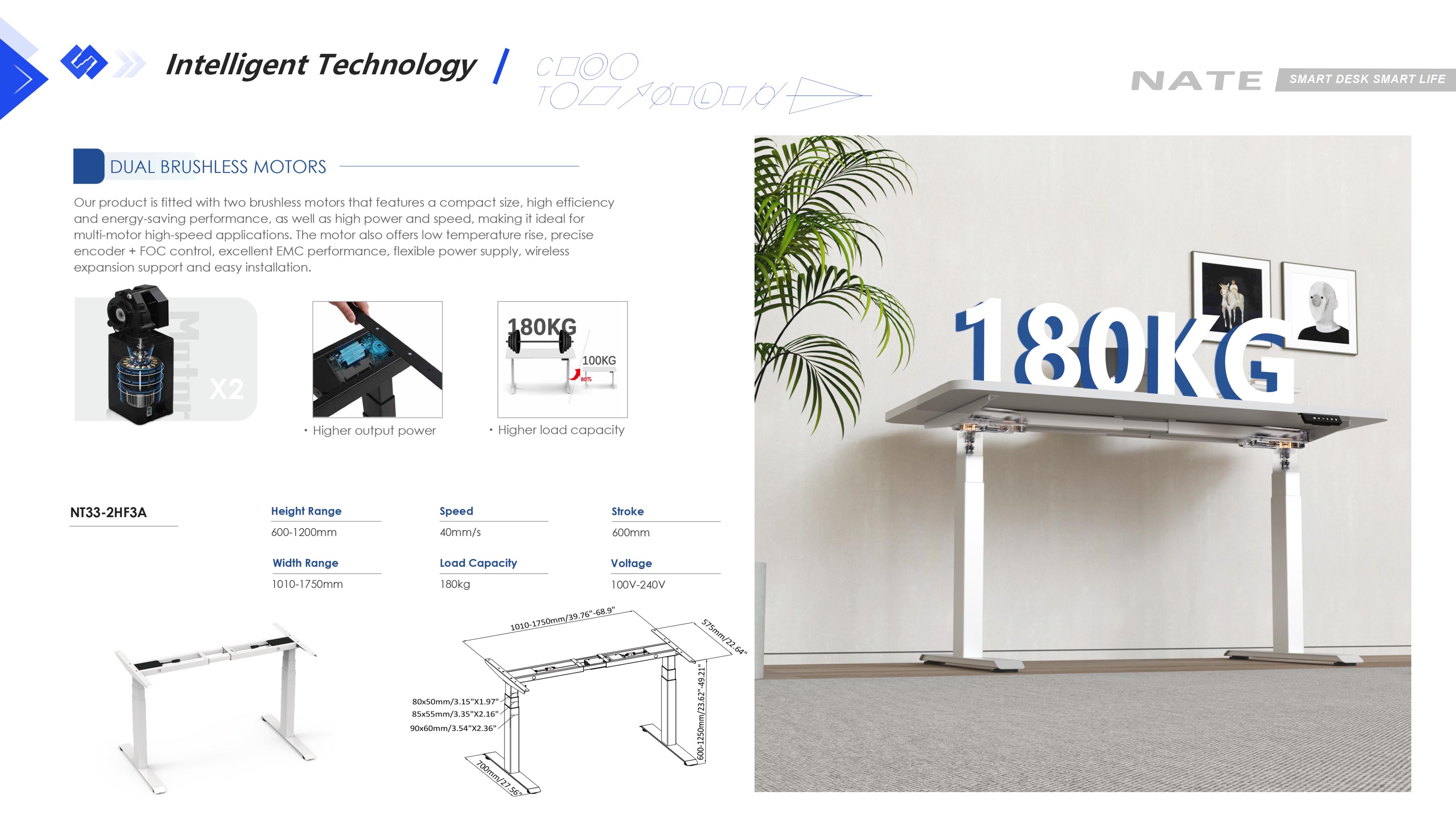 NT33-2HF3A desk with brushless drive mechanisms shown beneath the desktop