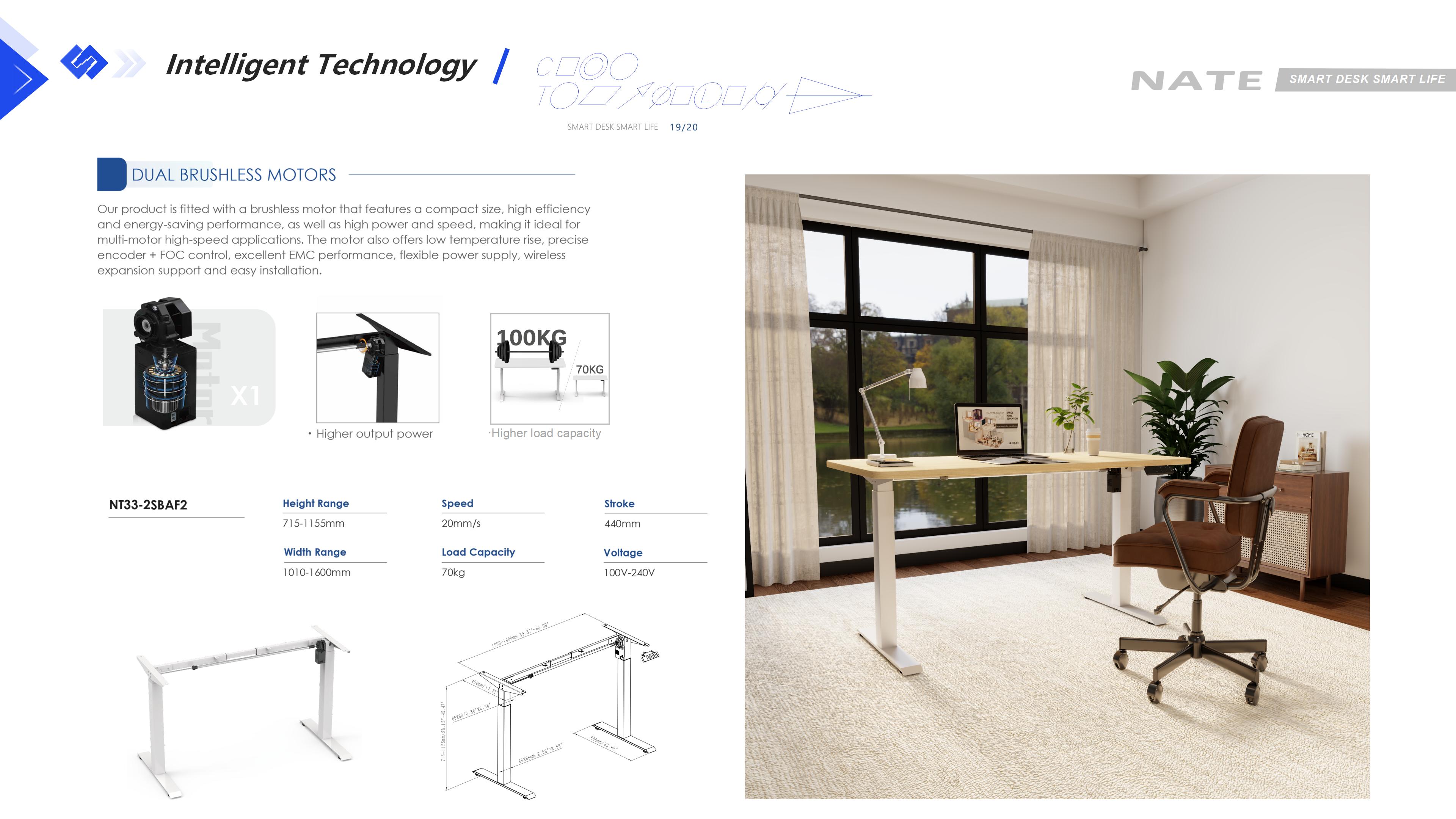 White height-adjustable desk with a timber desktop beside a window