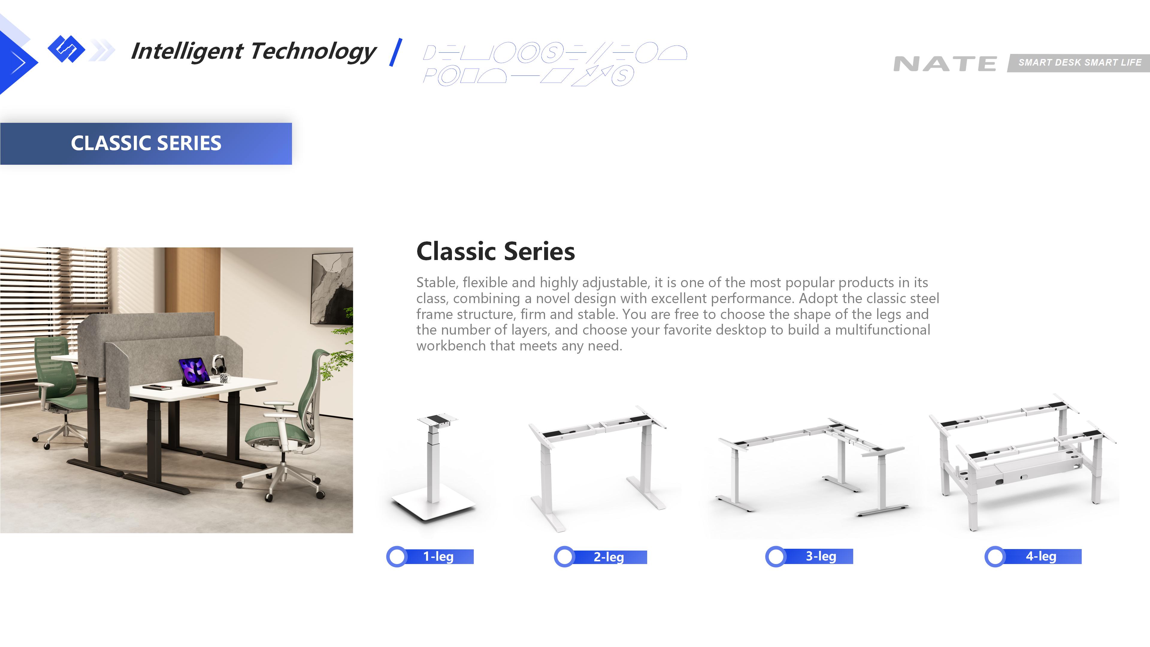 Two office workstations with privacy screens and individual lifting columns