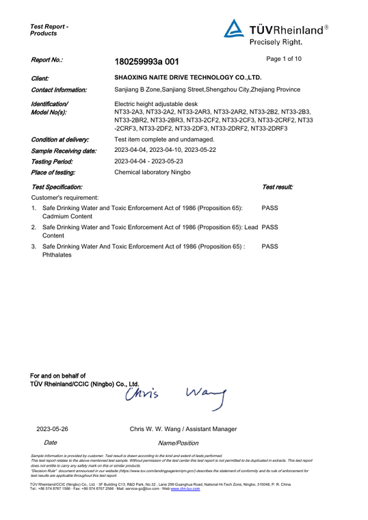 Cover of CA PROP65-Test Report